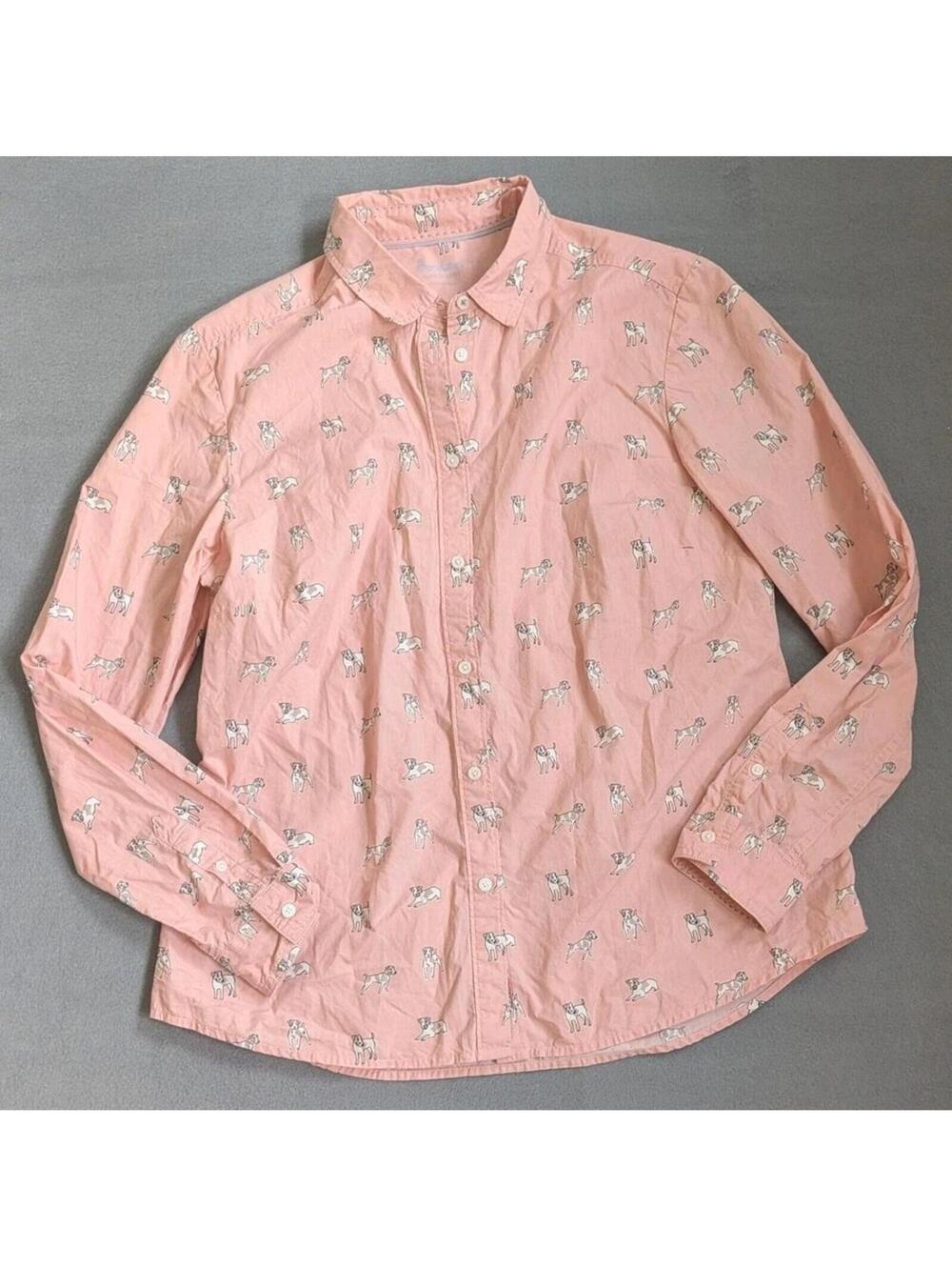 Boden Shirt Womens 10 Pink Dog Print Classic Button Up Long Sleeve Novelty
